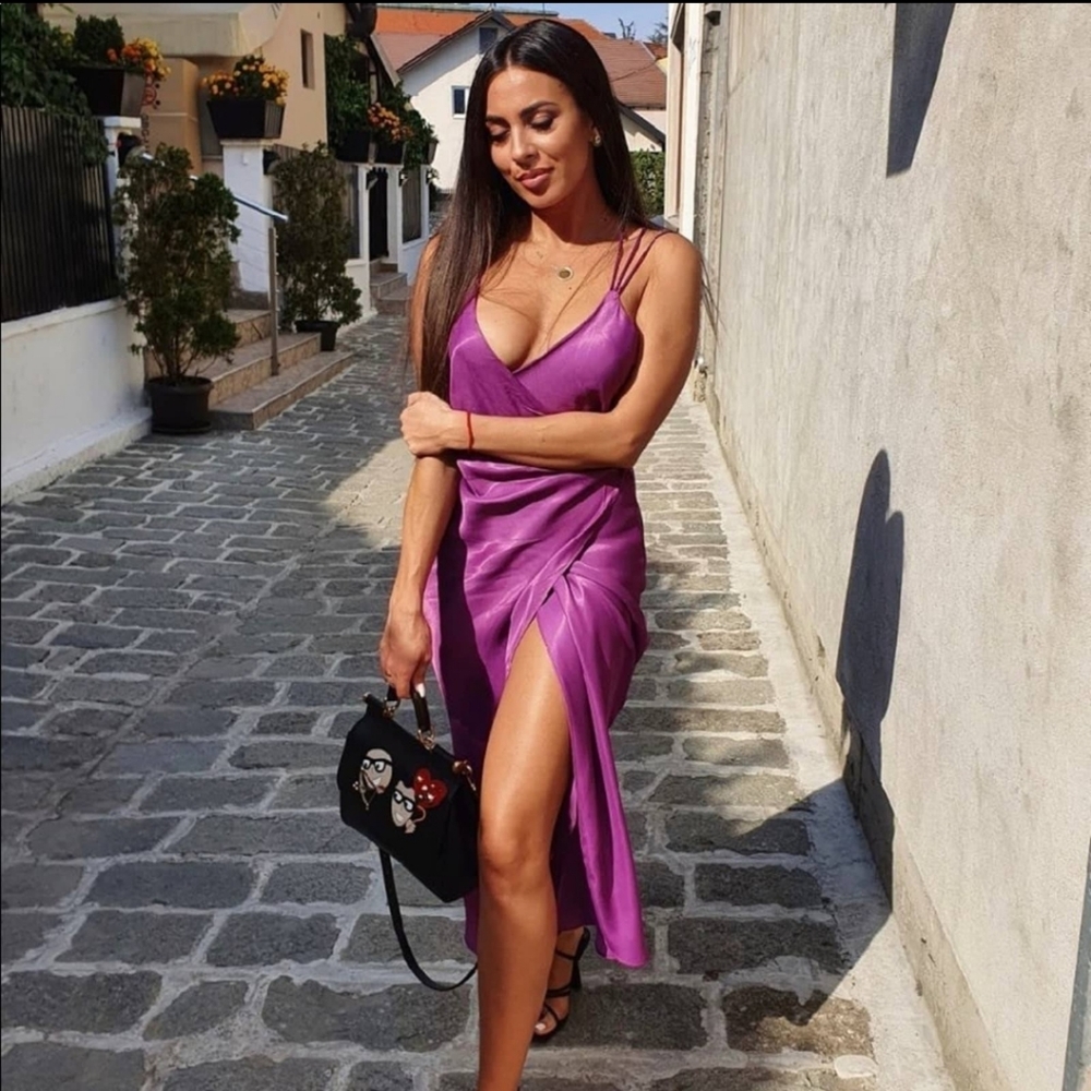 Zara Purple Satin Effect knotted slip dress XS NWT